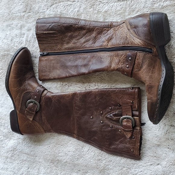 Born Thick Distressed Leather Knee High Riding Boots Calf Stretchers Size 7 / 38 - Picture 4 of 8